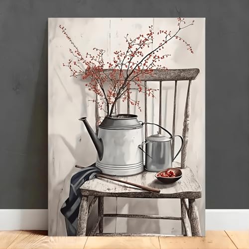 Impression sur toile HD rustique fleurs de ferme avec cadre interieur pour chambre