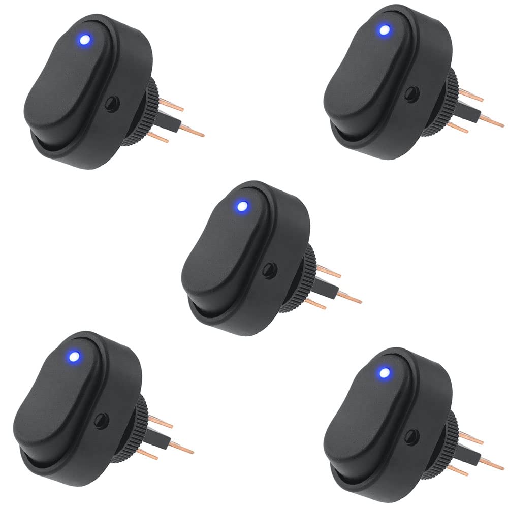 5pcs Waterproof LED Light Rocker Switch 12V 30A SPST 3 Pin Round Dot Switch Blue for Car Boat Navy LED