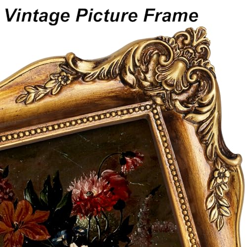Image of 8x10 Vintage Frames Gothic Victorian Picture Frames Gold | Matted to 5x7 or 8x10 Photos, Real Glass, Tabletop or Wall Display