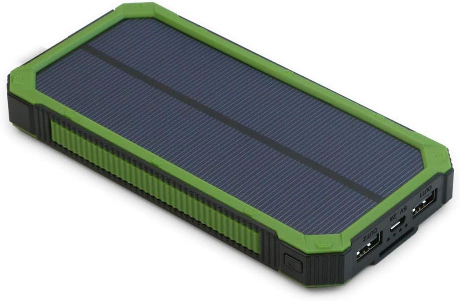 Li-Polymer Portable Power Pack - 15000MAH, 2 USB Ports, Solar Charging, LED Light, Green, KSOL Power