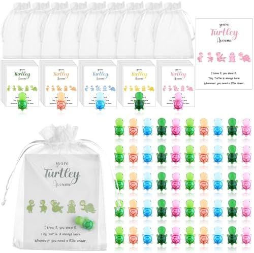 50 Sets You're Turtley Awesome Inspirational Gift 50 Turtle Greeting Cards Mini Sea Turtle Figure and Organza Bag Christmas Employee Appreciation Gift Employee for Coworker Teacher Team Volunteer