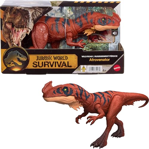 Mattel Jurassic World Wild Roar Afrovenator Dinosaur Action Figure Toy, Attack Action & Lights & Roar Sound, Scan Code for Digital Play