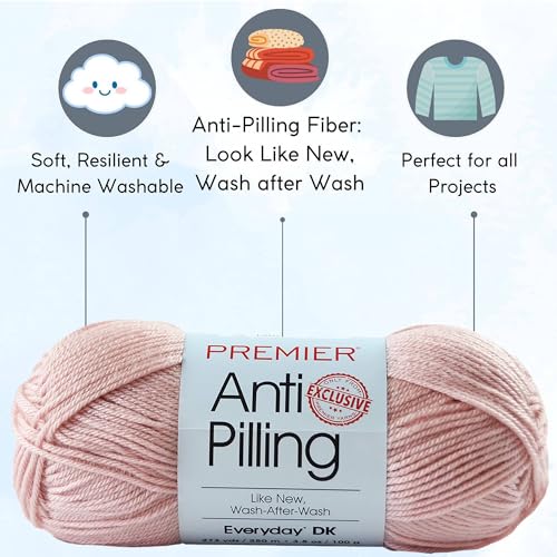 Image of Premier Yarns Anti-Pilling Everyday DK Blush 1107-55 (3-Skeins - Same Dye Lot) DK Light Worsted #3 Anti-Pilling Acrylic Yarn for Crocheting and Knitting with Project Bag