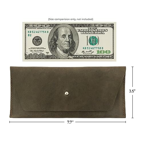 Image of Hide & Drink, Long Utility Pouch, Stylish Wallet for Carrying and Storing Cash, Clutch Bag, Full Grain Leather, Handmade, Dark Jade