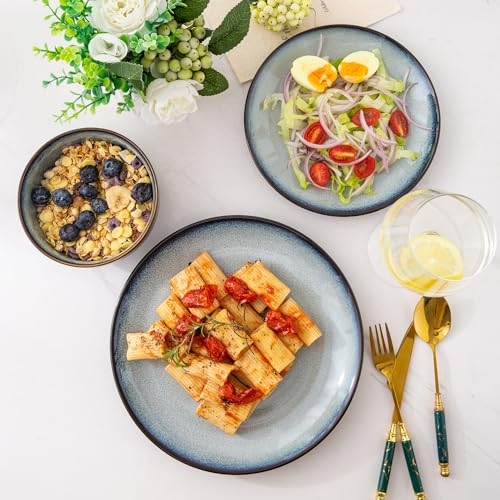 Image of LERATIO Ceramic Dinnerware Sets for 8,Stoneware Plates and Bowls Sets,Handmade Reactive Glaze Dishes Set,Chip Resistant and Scratch Resistant | Oven&Dishwasher & Microwave Safe-Gray White (24PCS)