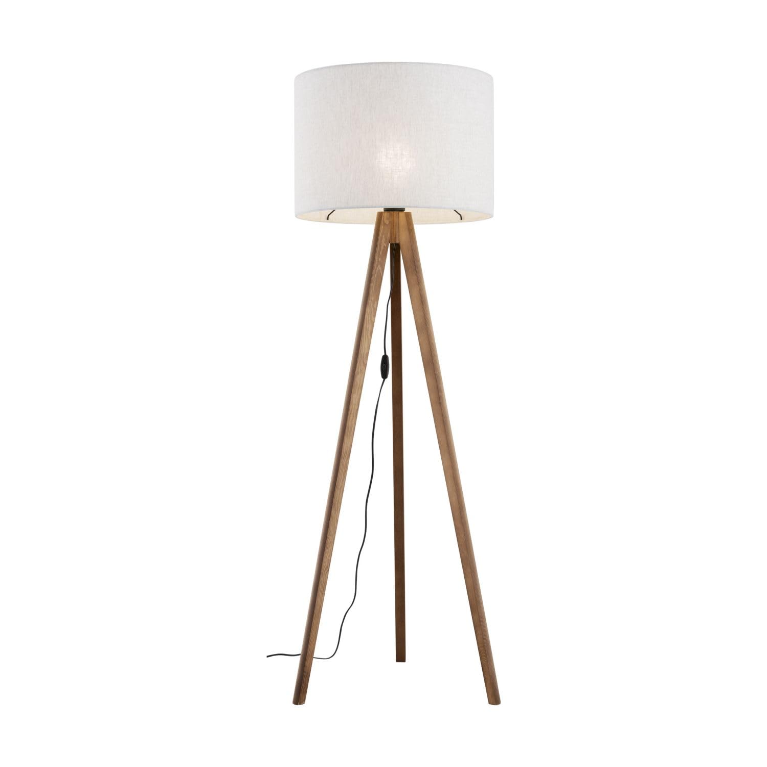 Lámpara de pie trípode madera lino pequeña 145 cm E27 nogal marrón beige escandinava NOLAN lámpara de pie trípode salón