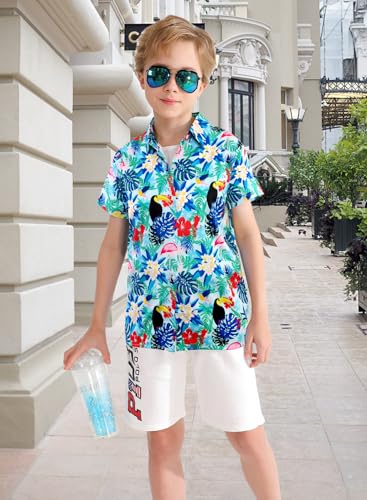 Image of XiaoMoSha Hawaiian Shirts for Boys Button Down Shirt Short Sleeve Shirts Girls Hawaiian Shirt Summer Beach Tops for Kids