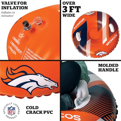 NFL Snow Tube, Heavy Duty Inflatable Sled for Tubing, Fun Winter Toys for Kids & Adults, Football Gifts for Boys - Denver Broncos