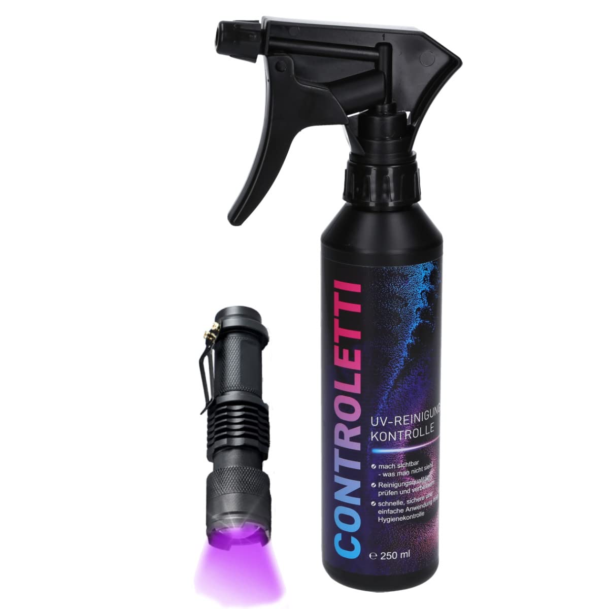 Controletti UV Reinigungskontrolle - Schwarzlicht Hygienetest zur Hygienekontrolle von Flächen (Solo Set)