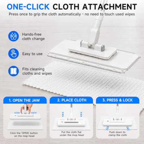 Image of Dust Mops for Floor Cleaning, Clamp Flat Mop with 5 Reusable Cloths