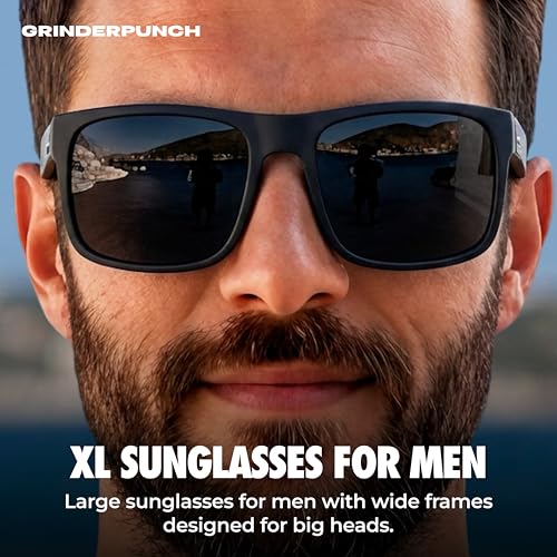 Image of grinderPUNCH XL XXL Sunglasses Men Big Head Extra Large Wide Polarized | Big Head XL XXL Regular Fit, Extra Wide Oversized Frame, Large Face, Polarized UV400 Lens, Driving Fishing Golf Sport