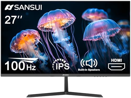 SANSUI Computer Monitor 27 inch IPS 100hz 1080P PC Monitor HDMI,VGA Ports with Built-in Speakers/Adaptive Sync/Frame-Less/VESA Compatible for Office and Home(ES-27X3L)