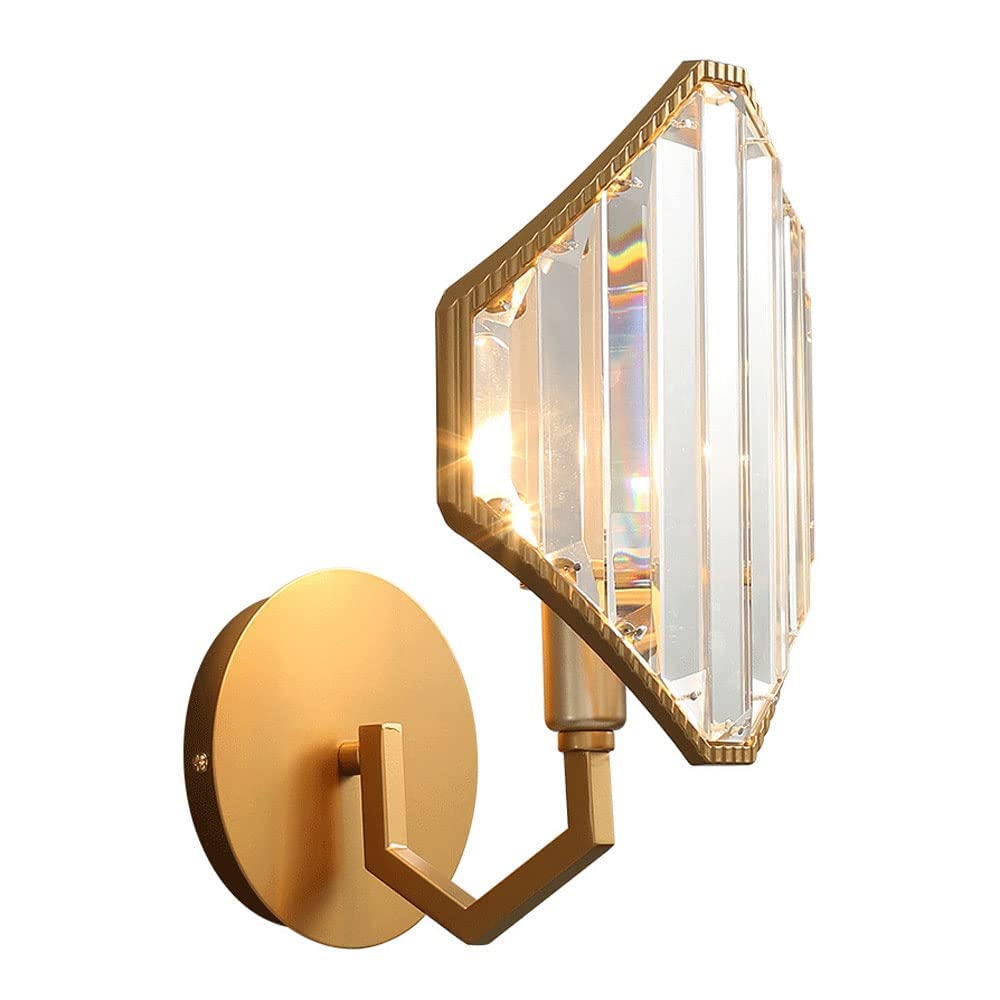 SXECAEPS Gold Wall Sconce Crystal Mount Lamp Shade, Postmodern Living Room Decor Light Fixture, Square Bedroom Bedside Lamps Vanity Sconces for Hallway Restaurant