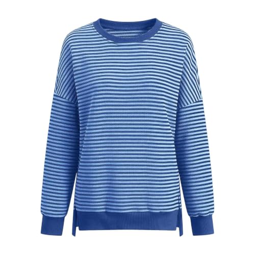 Oversized Sweaters for Women Side Split Long Sleeve Knit Striped Sweater - image 4