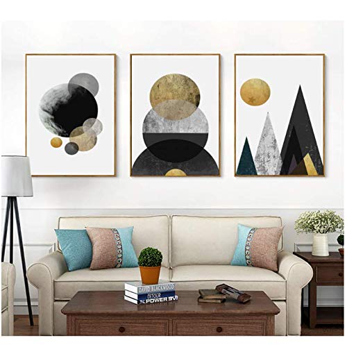 Peintures décoratives 3 pièces tableau abstrait or ligne art moderne sur toile 50x70cm