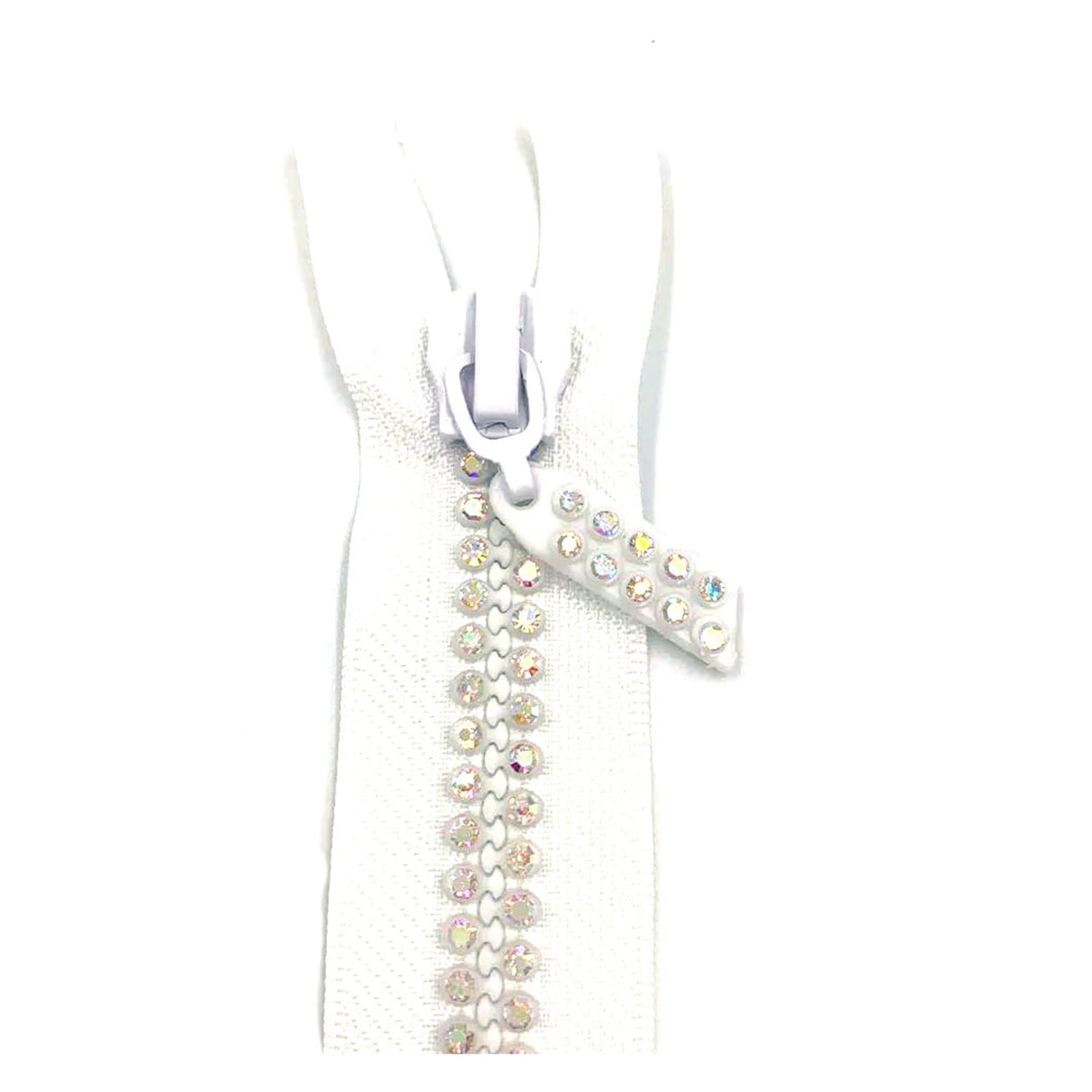 Cremallera separable de doble hebra con diamantes de imitación n.° 10 para confección de vestidos y prendas de vestir, 60 cm (24 pulgadas).,Verde,10# - 10 piezas