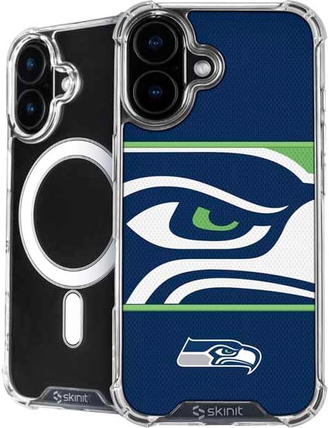 Skinit Phone Case Compatible with MagSafe iPhone 16 - Officially Licensed NFL Seattle Seahawks Black & White Design