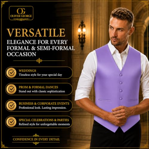 Image of Oliver George 4pc Men's Solid Formal Suit Waistcoat Tuxedo Dress Vest Necktie Bowtie Handkerchief Set for Suit or Tuxedo
