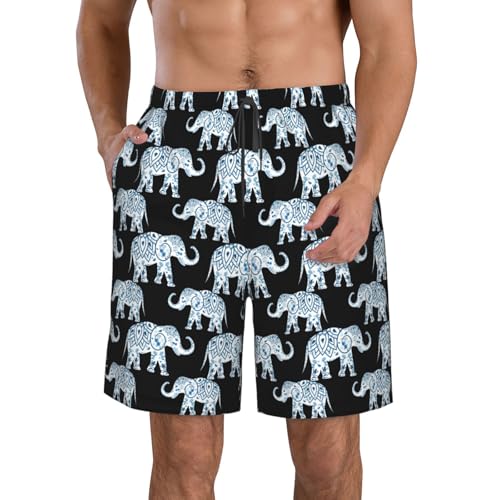 Men's Beach Shorts Swim TrunksFun Patterns Elephant-Blue Black Print for Surfing Running Summer Vacation