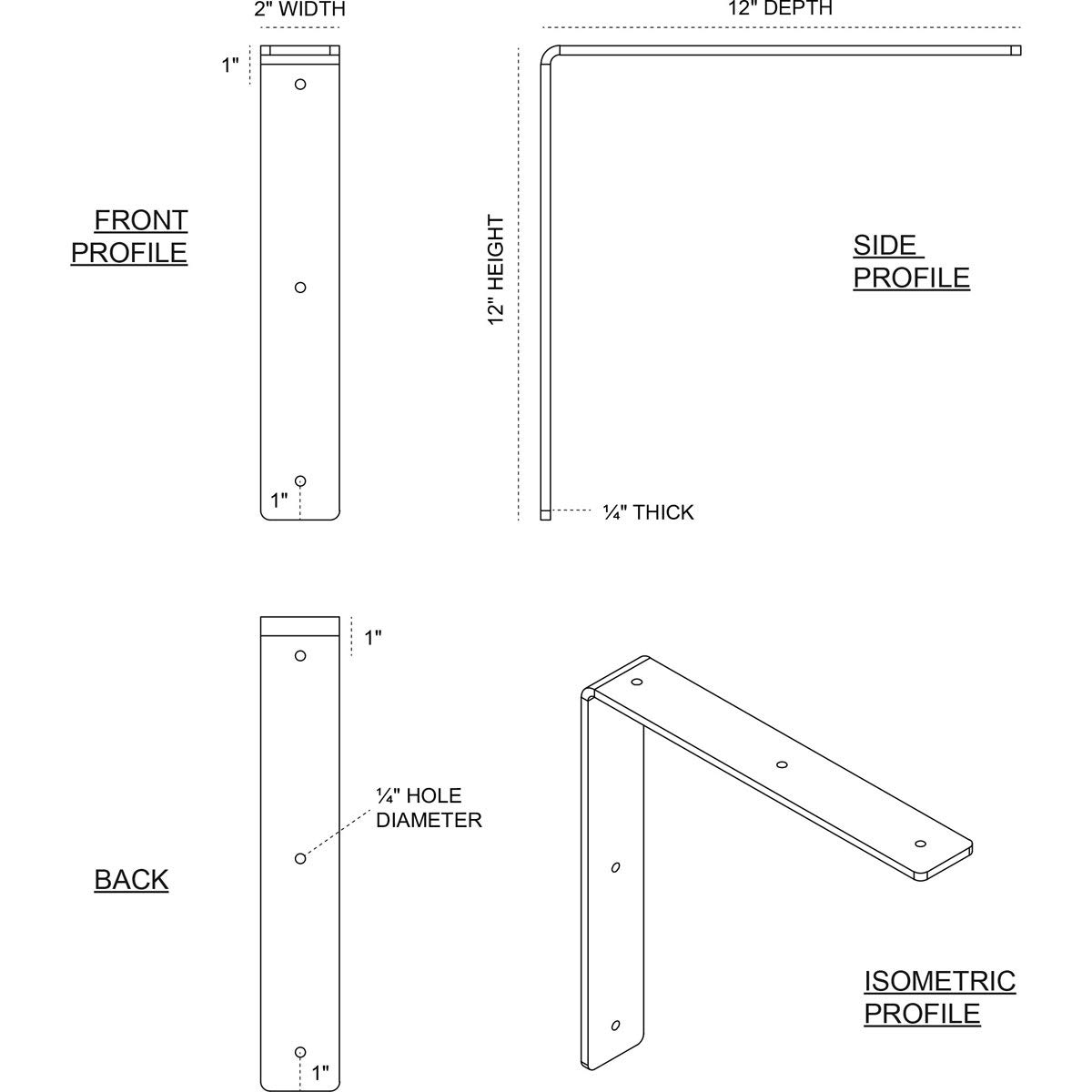 Ekena Millwork BKTM02X12X12HAPWH Steel Bracket Hamilton, White Primer, 2" W x 12" D x 12" H, 2"W x 12"D x 12"H - Image 2
