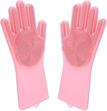 جوانتيات تنظيف سحرية سيليكون لغسل الأطباق مع أداة تنظيف مقاومة للحرارة للعناية بالحيوانات الأليفة قابلة لإعادة الاستخدام، عبوة من قطعتين، مقاس لارج L، لون وردي