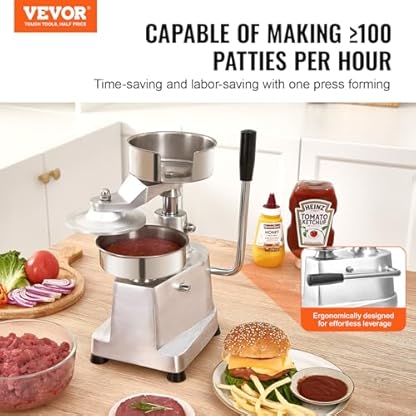 VEVOR Kommerzieller Burger-Patty-Maker, 130 mm, Hamburger-Rind-Patty-Maker, Strapazierfähig, Lebensmittelechter Edelstahl Burgerpresse, Küchenfleischformer – Bild 3