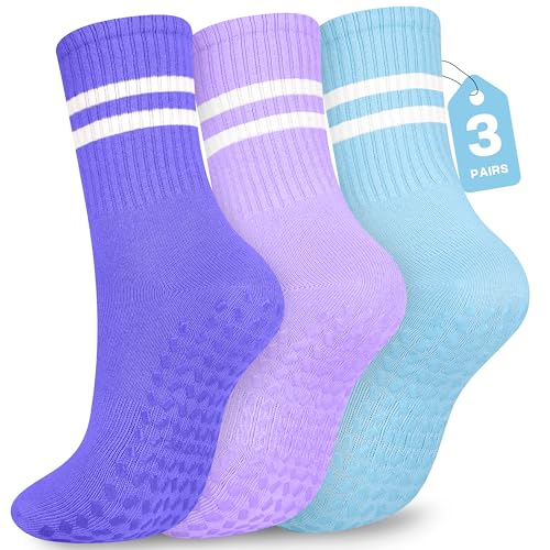 Image of Pilates Socks with Grips for Yoga, Barefoot, Ballet, Barre, Hospital Non Slip Anti Skid Socks for Women and Men