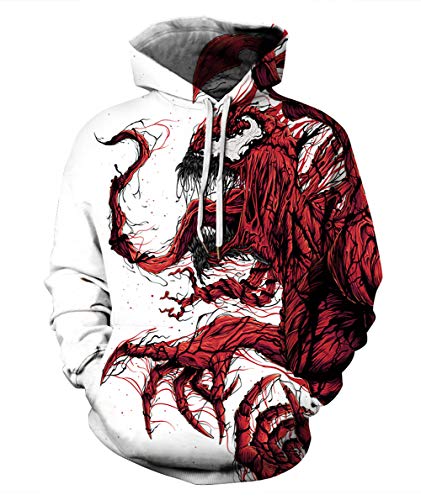 FEOYA Youth Red Printed Hoodies 3D Graphic Space Sweatshirts Pocket Stylish Pullover Hoody Sweaters Horror Hoody Tag XXL/US L