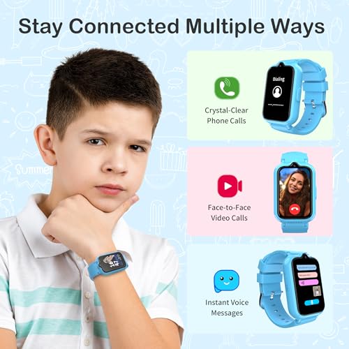 Image of 4G Kids Watch with GPS Tracker | Kids Smart Watch with Video & Voice Calling Alarm SOS Pedometer Calculator Camera HD Touch Screen School Mode, Gift Watches for Kid, Boys and Girls Age 5-12