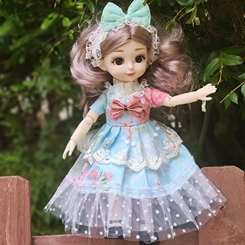 Image of Tickles Set Movable Jointed Cute Girl Brown Eyes Fashionable Doll Sky Blue Dress for Kids Girls (Size: 30 cm Color: Sky Blue)