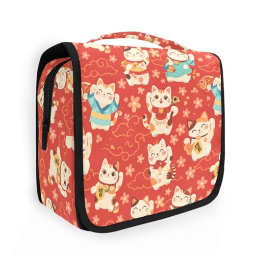 Mnsruu Hanging Toiletry Bag Japanese Maneki Cats Makeup Travel bag for Toiletries Portable Toiletry Organizer Bags Clear Toiletry Cosmetic Kit