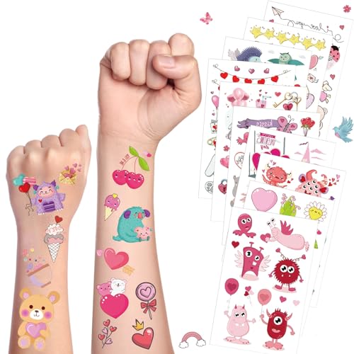JUNEBRUSHS Holiday Temporary Tattoos, 20 Sheets Kid Stickers Water-Repellent Makeup for Exchange Gift Filler Boys Girls Party Favors Heart Love Decorations