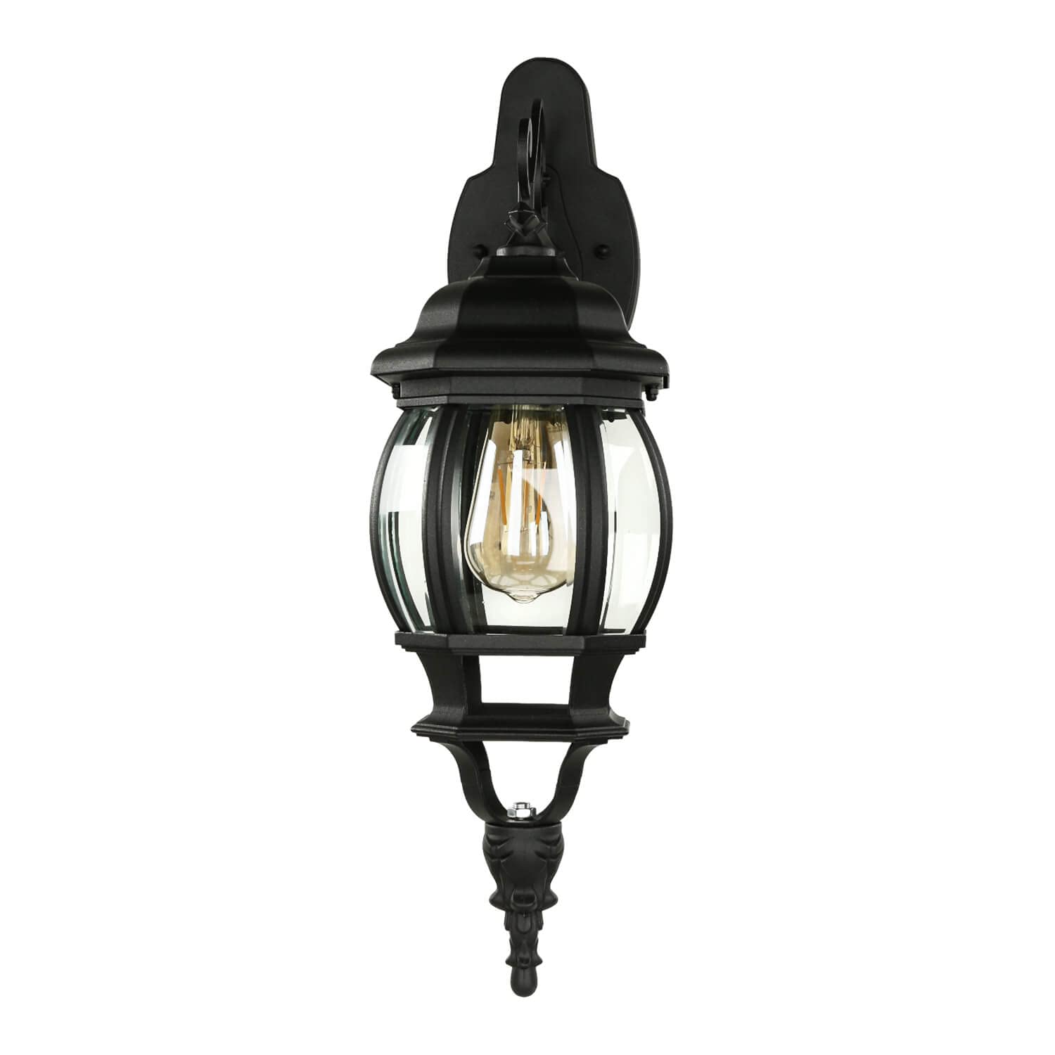 Licht-Erlebnisse Aplique exterior BREST de aluminio negro cristal E27 IP43 Lámpara de pared con brazo Farol de estilo rústico para jardín