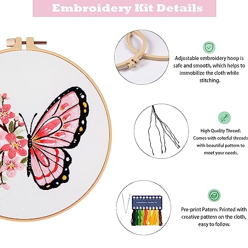 Image of GLTAYLMY 3 Sets Cross Stitch Kits with Beautiful Flower Pattern, Stamped Embroidery Kits with 3 Embroidery Clothes, Needles and Color Threads, 1 Embroidery Hoop