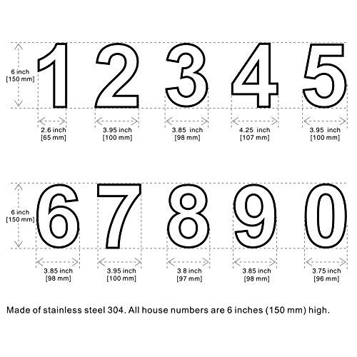 Mellewell Floating House Numbers Black, 6 Inch, Stainless Steel 18-8, Number 0 Zero