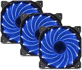 upHere 120mm Silent Fan for Computer Cases, CPU Coolers, and Radiators Ultra Quiet High Airflow 15LED Computer Case Fan, 3-Pack BLUE(15B3-3)