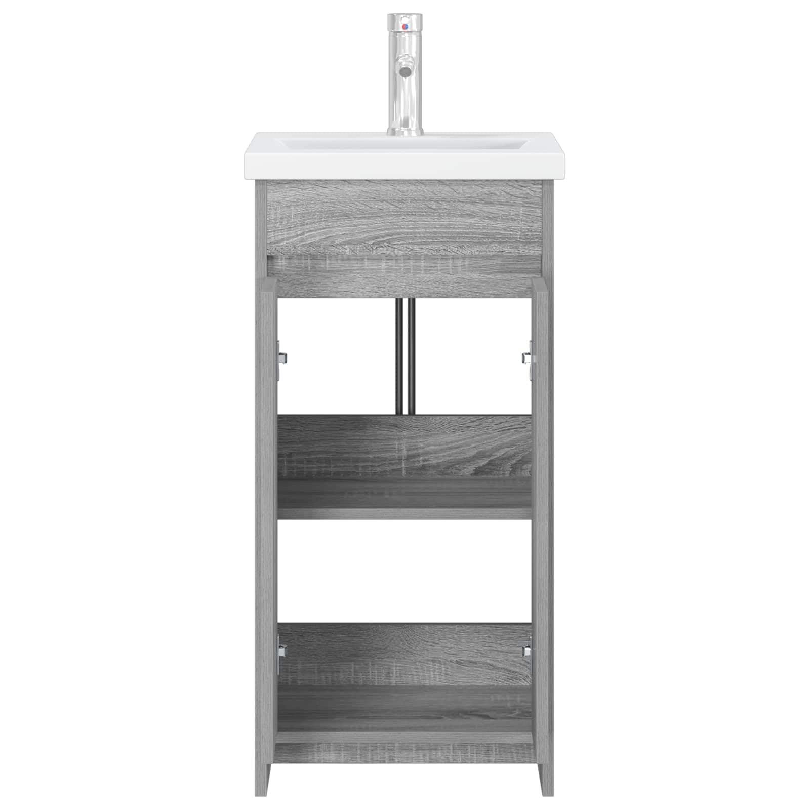 Mueble de baño con lavabo y grifo, gris Sonoma, 42 cm | Lavabo compacto con armario bajo para el pequeño cuarto de baño o aseo de invitados, incluye grifo.