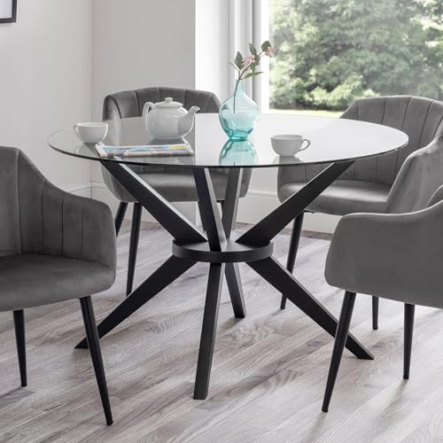 Julian Bowen Mesa Redonda Hayden de 120 cm, Color Negro y Cristal, Talla única