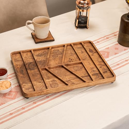 Image of Spread Serving Platter - Handcrafted Acacia Wood Platter with Sections - Rectangular Serving Board for Cheese, Fruits & Appetizers (16x8x0.59 inches)