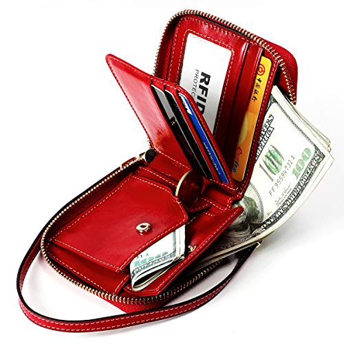 Small Womens Wallet, RFID Blocking Genuine Leather Purse Zip Around Credit Card Holder Purse Clutch Wallet with Wristlet4