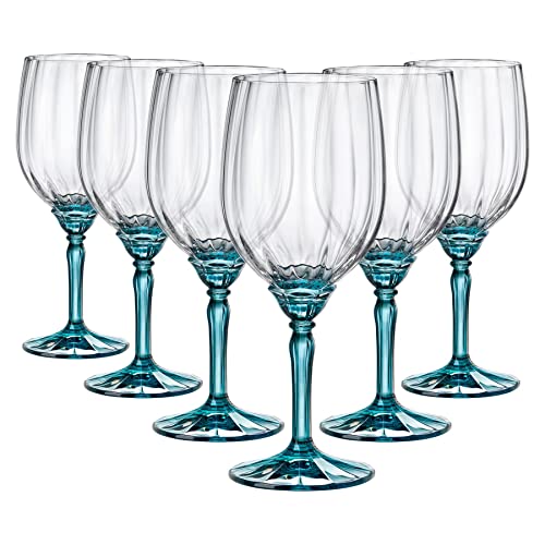 Rocco Bormioli Bormioli Rocco Florian Set 6 Calici in Vetro, Piede Blu, per Vini Rossi, 53.5cl, 9 cm, 6 unità