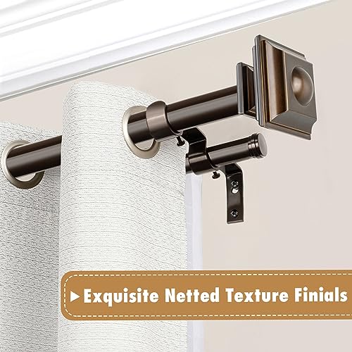 KAMANINA 1 Inch Double Curtain Rods 72 to 144 Inches (6-12 Feet) Telescoping Drapery Rod for Windows 69 to 140 Inches, Vintage Square Finials, Bronze - Image 3