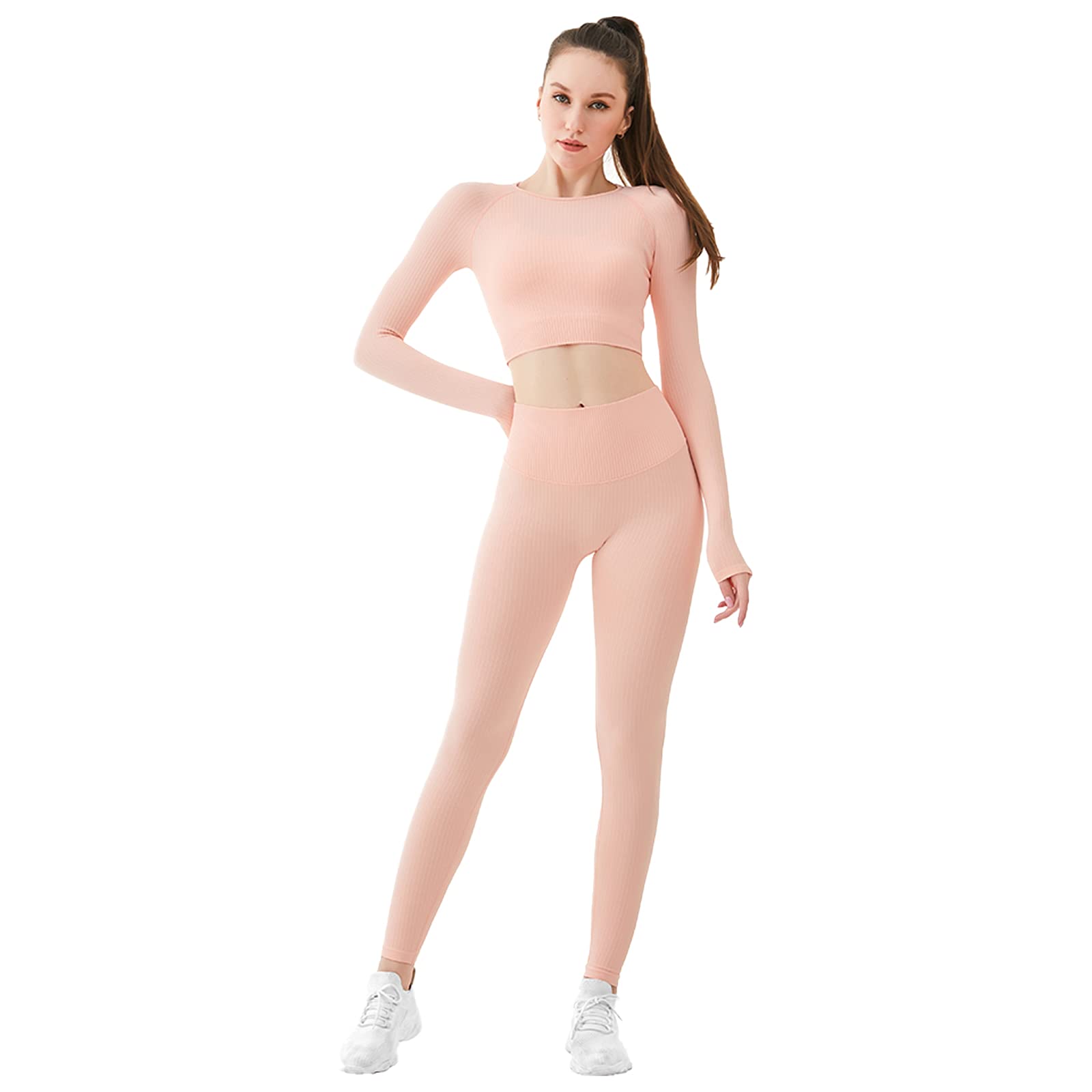 Jamron Mujer Conjunto de Ropa de Yoga Top Corto/Sujetador Deportivo+Leggings 2 Piezas Chandal Gimnasio Fitness Ropa Deportiva