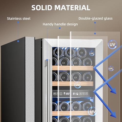 Image of Antarctic Star Wine Fridge 15 Inch Wine Cooler Refrigerator,27 Bottles Dual Zone Freestanding or Bulit-in Wine Cooler Fridge with Stainless Steel Double-Layer Tempered Glass Door,3.1cu.ft
