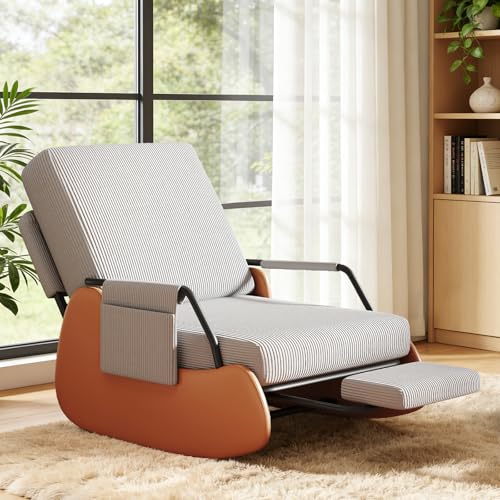 Ckaff Fauteuil à Bascule avec Repose-Pieds, Fauteuil Allaitement avec Dossier Réglable, Rocking Chair Inclinable Rembourré avec Poches Latérales pour Salon et...
