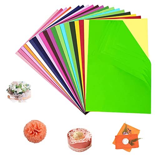 20 Farben Seidenpapier, 200 Stück A4 Transparentpapier Bunt, Für Verpacken von Geschenken, Basteln und Zumdekorieren Cover
