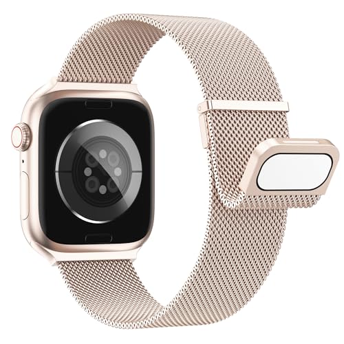 Higgs Métal Bracelet Compatible avec Bracelets Apple Watch 38mm 40mm 41mm 42mm 44mm 45mm 46mm 49mm Femme,Bracelet Double Magnétique pour iWatch Series 11 10 9 8 7 6 5...