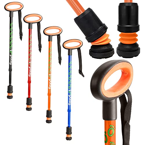 Flexyfoot Shock Absorbing Oval Handle Walking Stick - Orange - Improves Safety, Improves Grip, Reduces Shocks & Jarring Cover