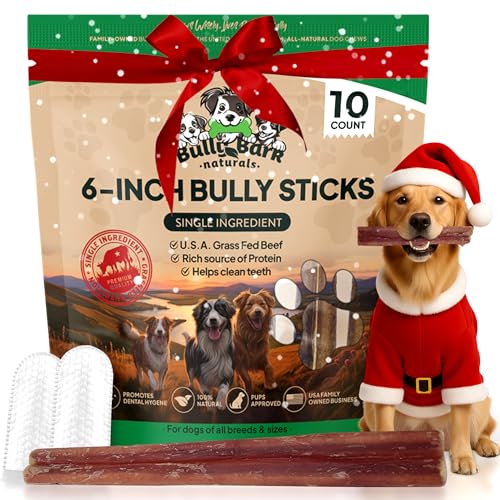 Standard 6” Bully Sticks for Dogs - 10 Count - 100% Natural, Odor Free, High Protein, Grass-Fed Beef Pizzle Sticks for Dogs-Fully Digestible, Rawhide Puppy Bully Sticks for Small, Medium & Large Dog