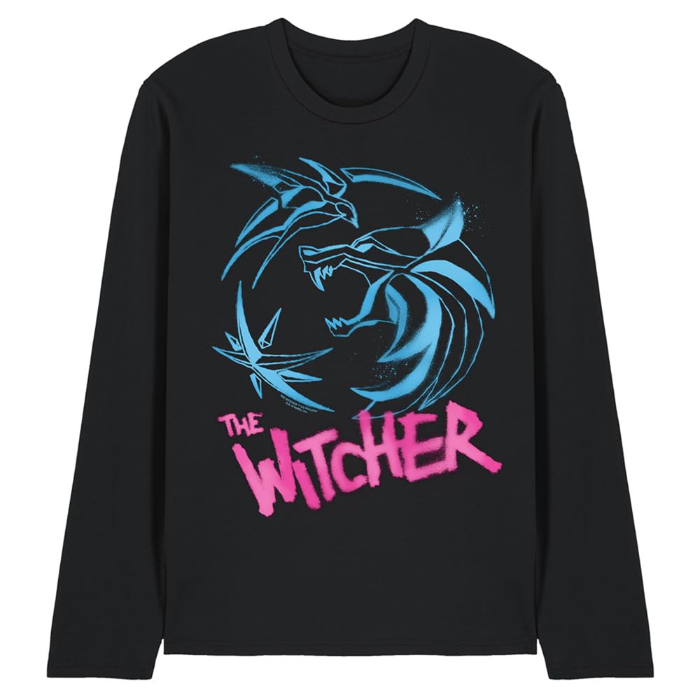 The Witcher Graffiti Spray Crest Unisex Long Sleeve T Shirt, Black, Medium